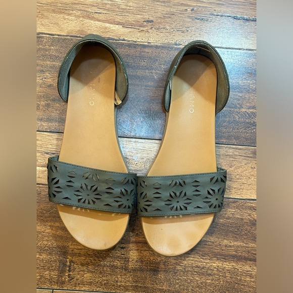 Andiamo D'Orsay Open Toe Slip On Flat Sandal Womens 9W Olive Green - Picture 3 of 10